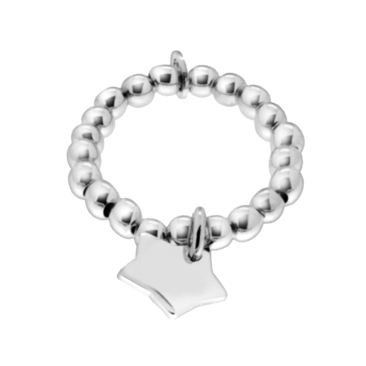 Anello Elastico con Palline e Stella pendente Plain in ARGENTO 925 Galvanica Rodio
