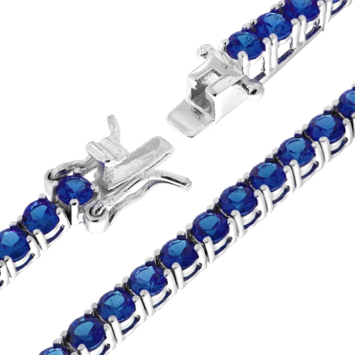 Bracciale Tennis Griffe cm 18 con Zirconi mm 3 Blu Zaffiro in ARGENTO 925 Galvanica Rodio