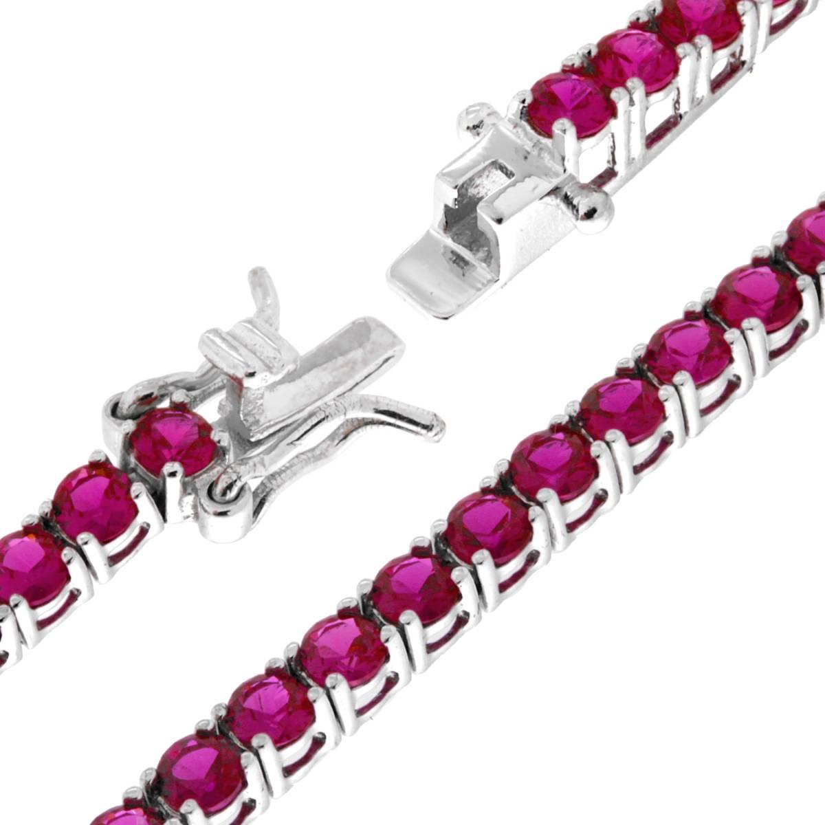 Bracciale Tennis Griffe cm 18 con Zirconi mm 3 Rosso Rubino in ARGENTO 925 Galvanica Rodio