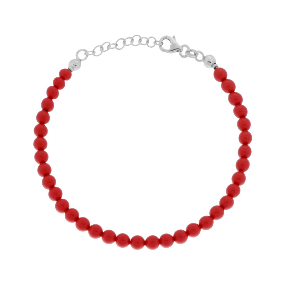 Bracciale filo di Perle mm 4 colore Corallo in ARGENTO 925 Galvanica Rodio