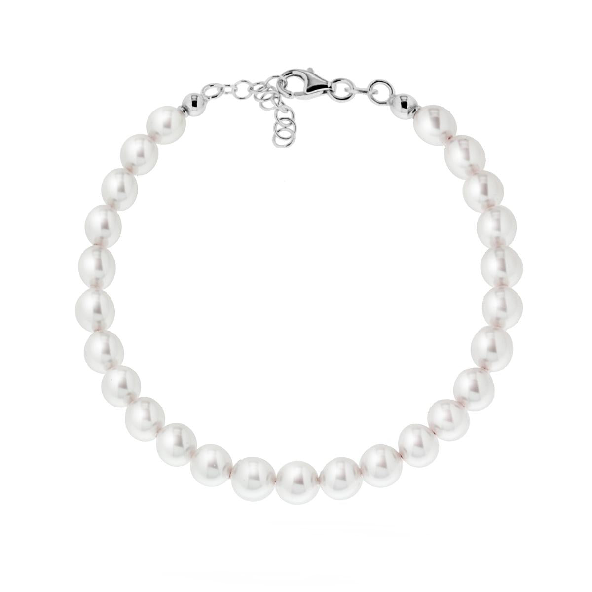 Bracciale Filo Perla Bianca mm 6 in Vetro perlato con filo e chiusura in ARGENTO 925 Galvanica Rodio
