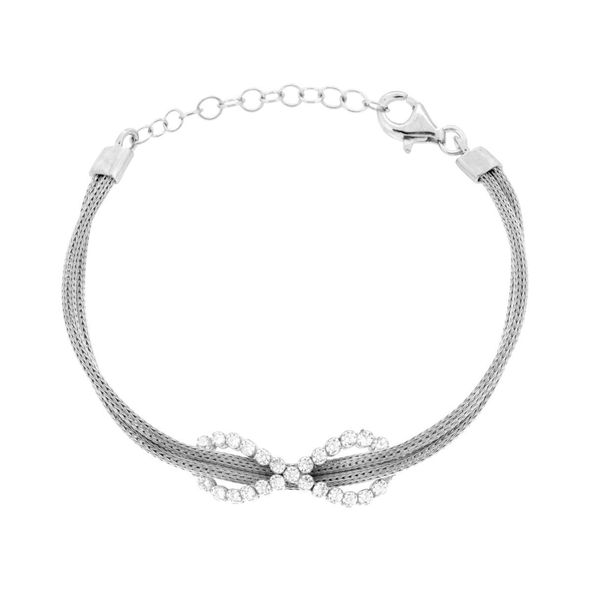 Bracciale Catena Calza con Accessorio Infinito con Zirconi ARGENTO 925 Galvanica Rodio