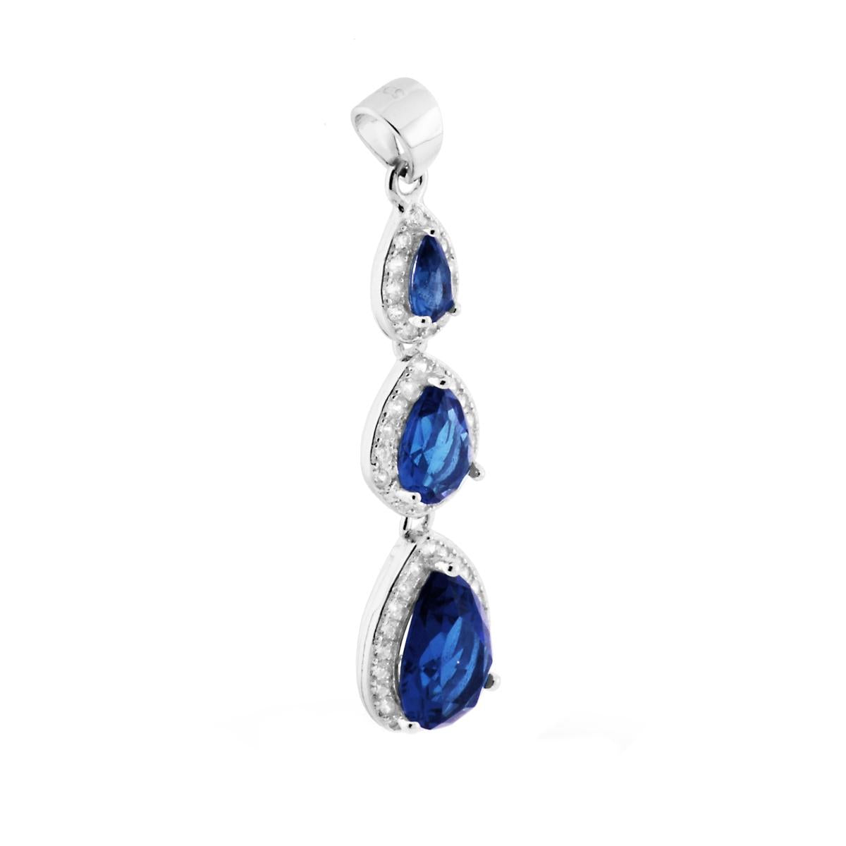 Ciondolo Pendente a Goccia con Zirconi Blu Zaffiro in ARGENTO 925 Galvanica Rodio