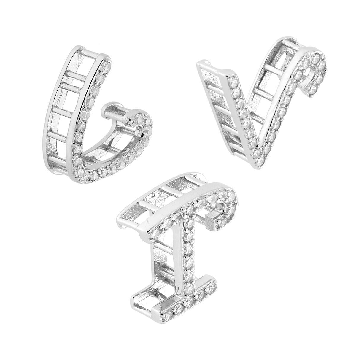 Ciondolo Lettera nome Iniziale Tridimensionale con Zirconi Bianchi in ARGENTO 925 Galvanica Rodio