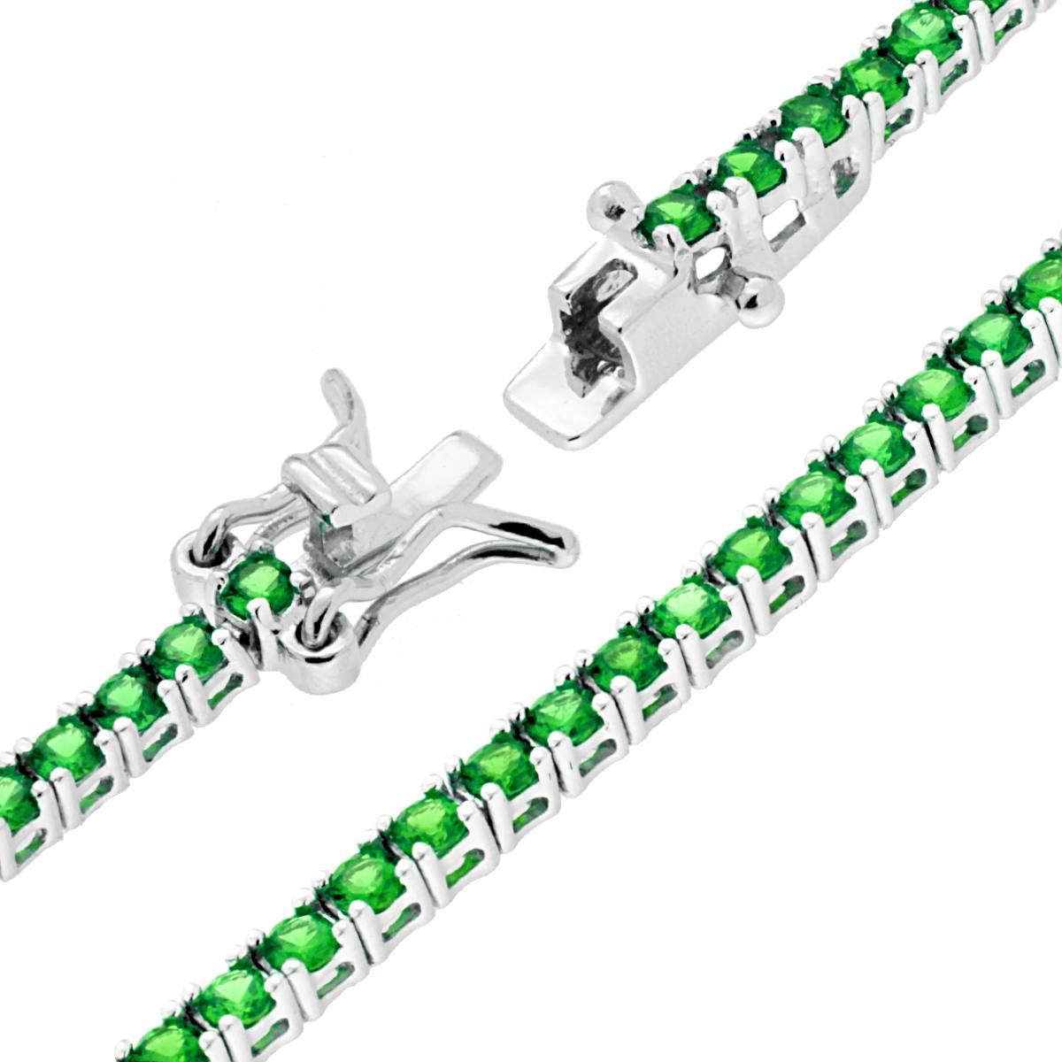 Bracciale Tennis Griffe cm 18 con Zirconi mm 2 Verde Smeraldo in ARGENTO 925 Galvanica Rodio