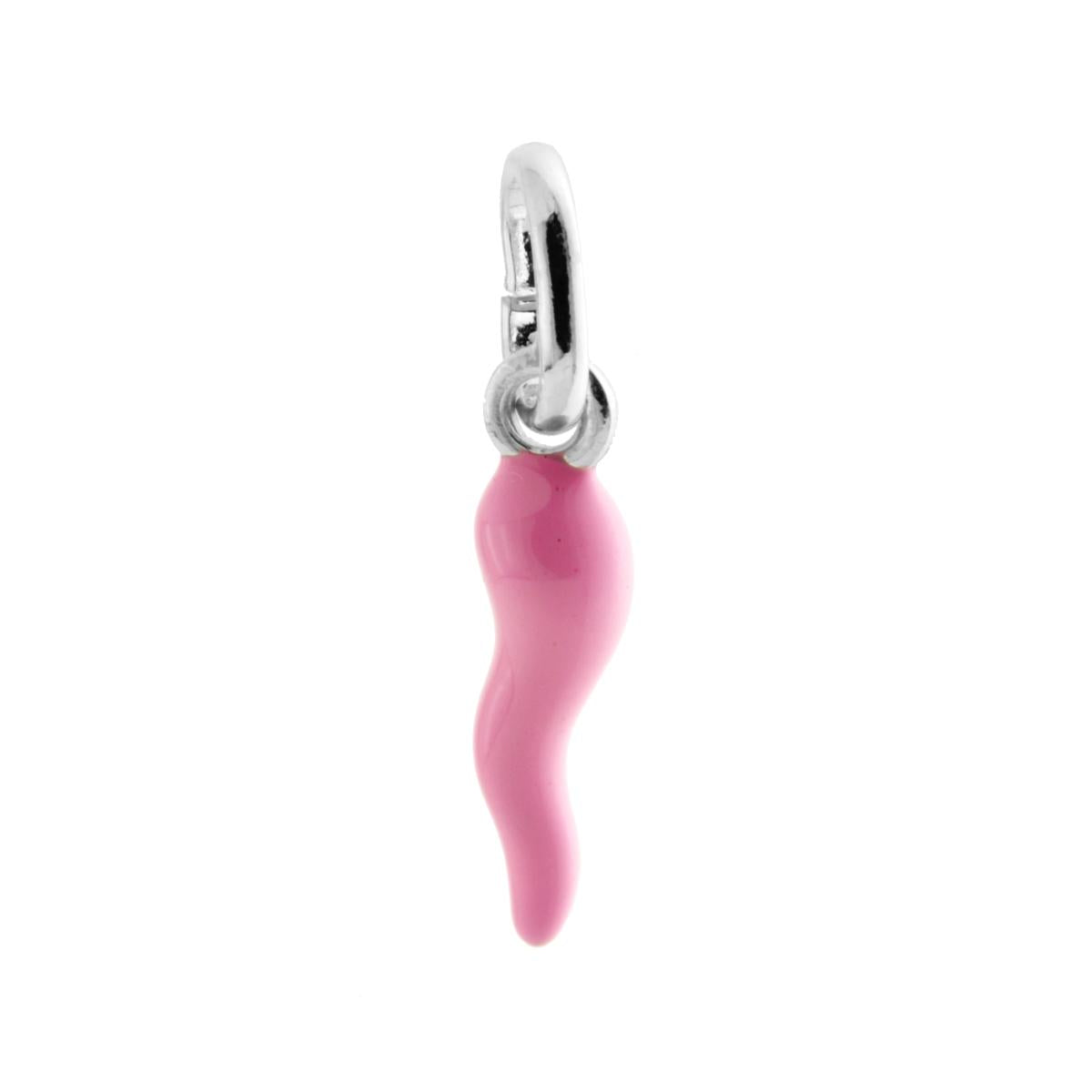 Ciondolo Portafortuna Corno Smaltato Rosa in ARGENTO 925
