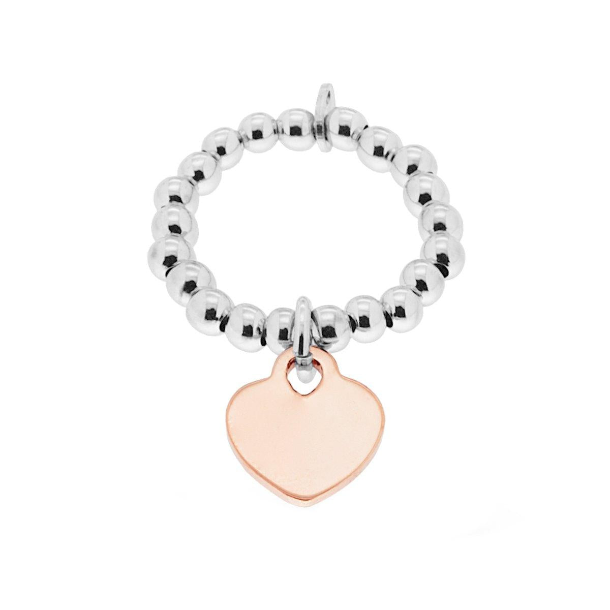 Anello Elastico con Palline lisce e Cuore plain Galvanica Rosa in ARGENTO 925 Galvanica Rodio
