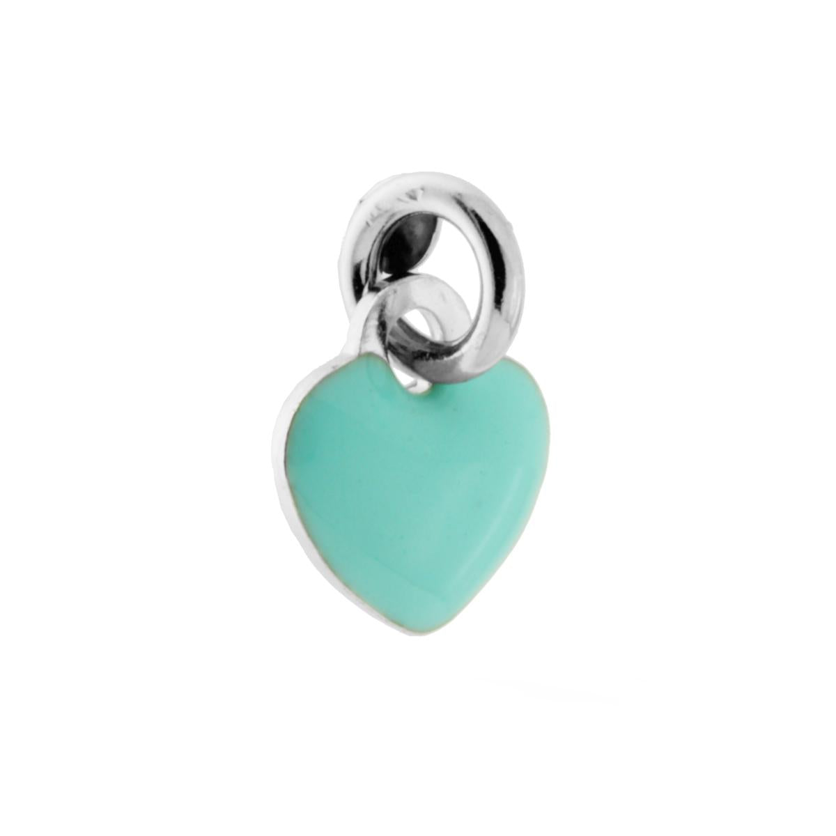 Ciondolo a forma di Cuore con Smalto Verde Acqua in ARGENTO 925 Galvanica Rodio