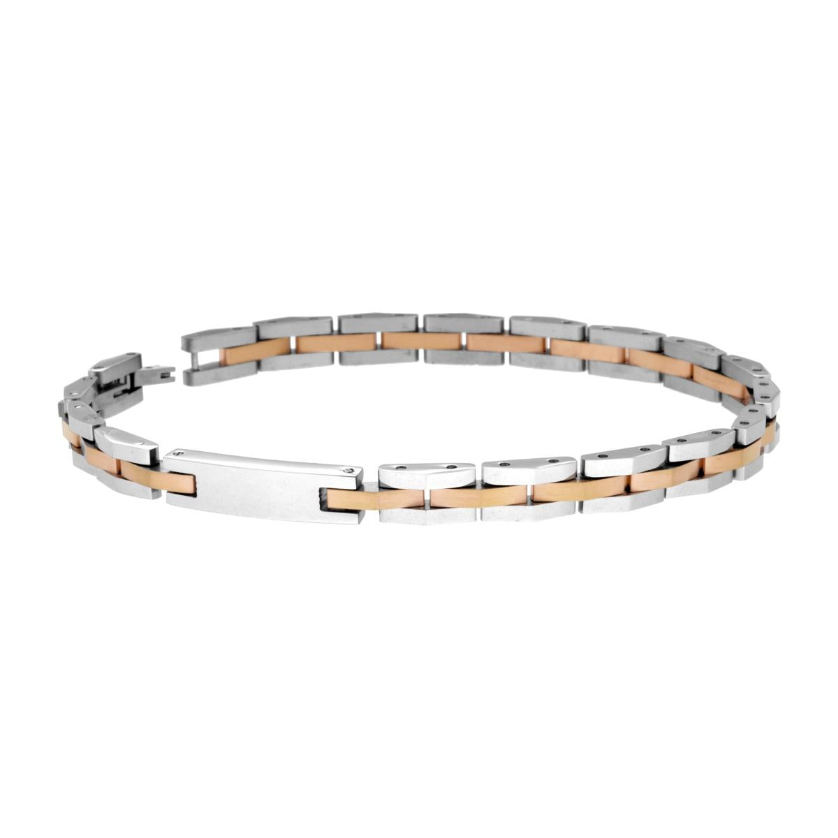 Bracciale Uomo Maglia Imperniata con Maglia Acciaio e Rosa con accessorio Targa in ACCIAIO
