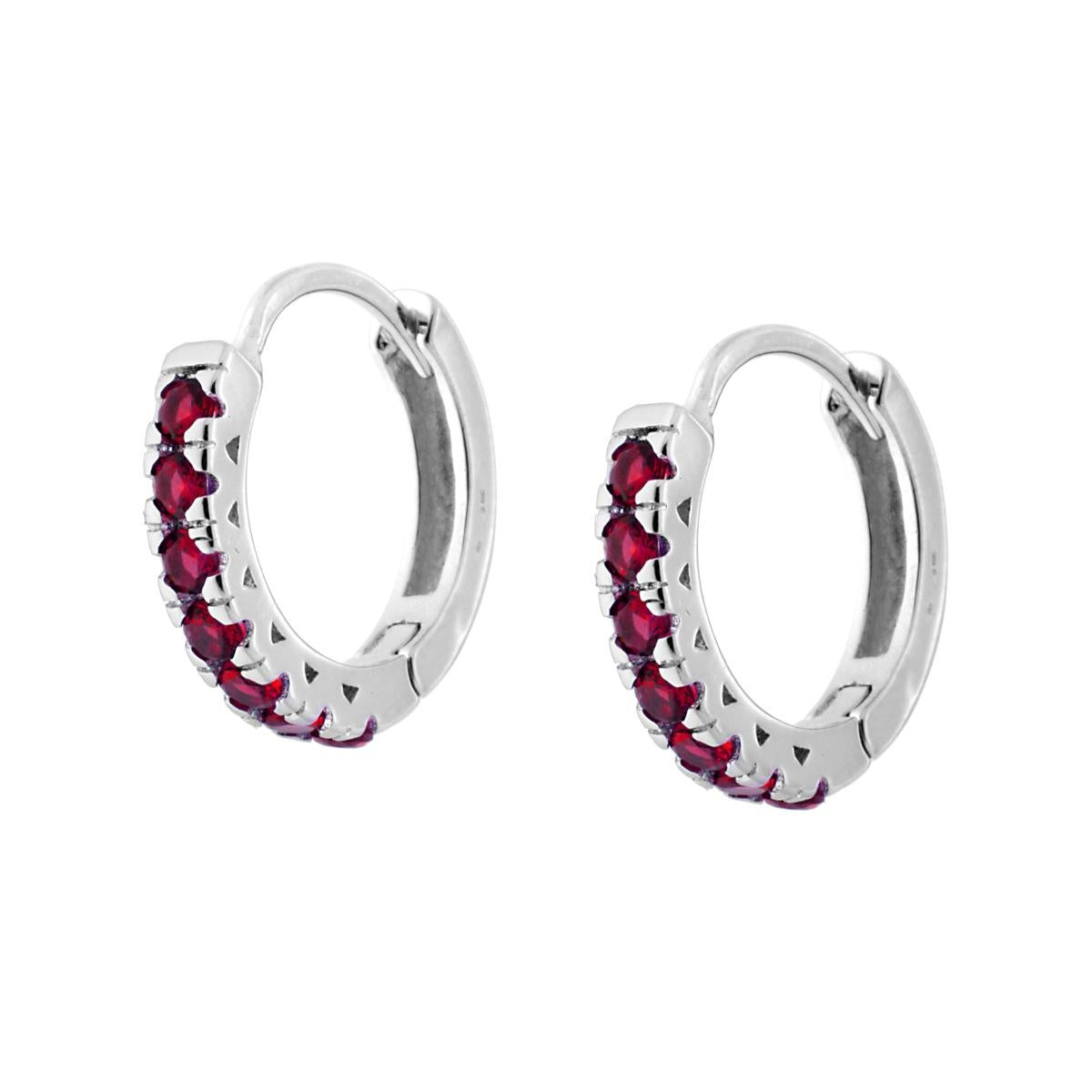 Orecchini Cerchio mm 17 con Zirconi Rosso Rubino in ARGENTO 925 Galvanica Rodio