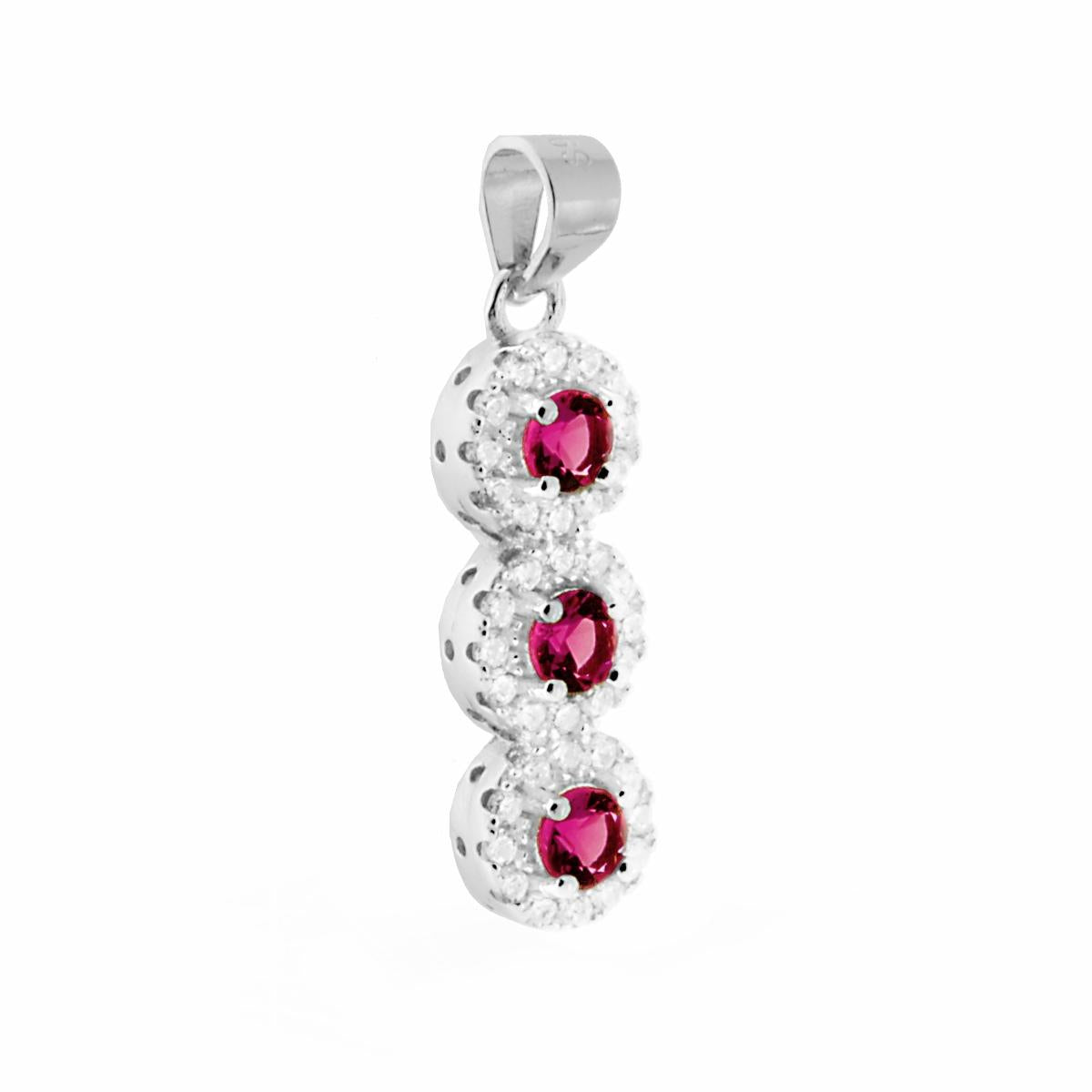 Ciondolo Trilogy Punto Luce Tondo con Zirconi Rosso Rubino contornati da Zirconi Bianchi in ARGENTO 925 Galvanica Rodio
