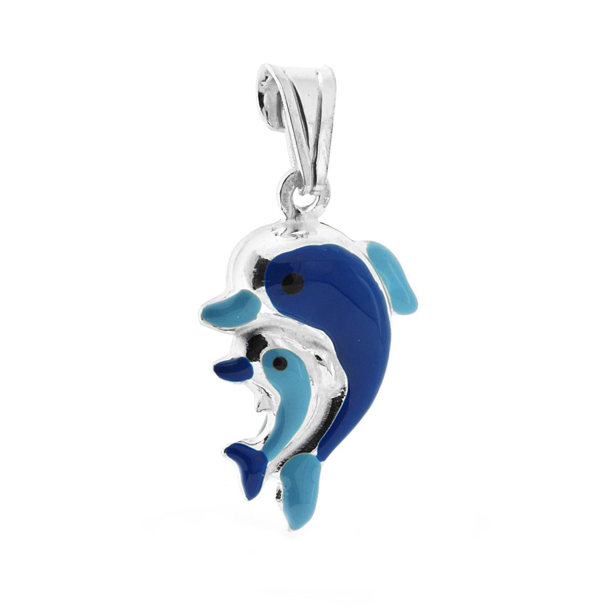 Ciondolo per Bimbo e Bimba con Delfini smaltato Blu in ARGENTO 925
