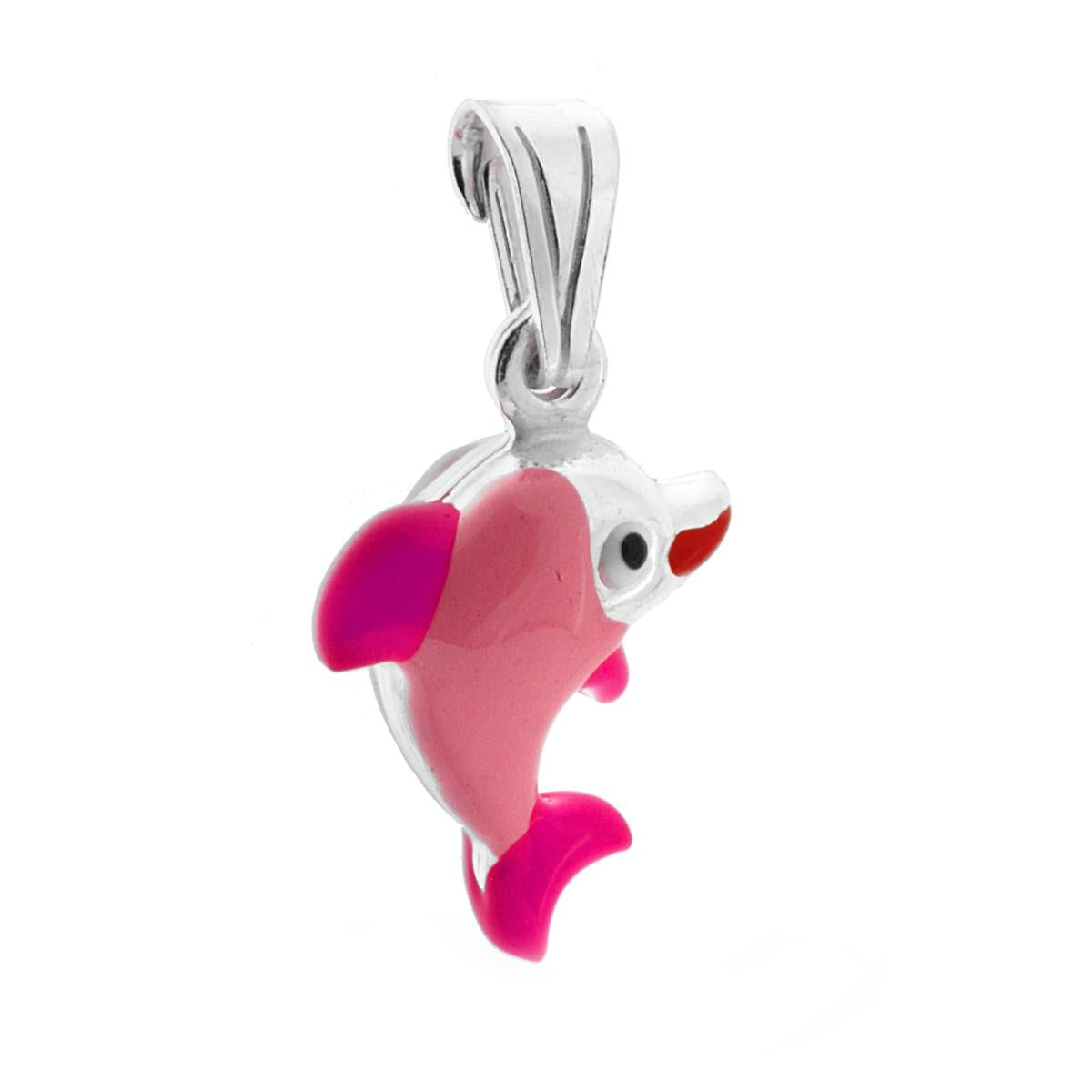 Ciondolo per Bimbo e Bimba con Delfino smaltato Rosa in ARGENTO 925