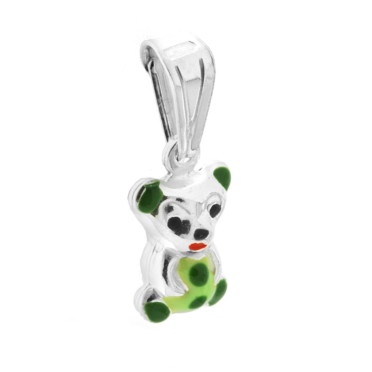 Ciondolo per Bimbo e Bimba con Orsetto smaltato Verde in ARGENTO 925