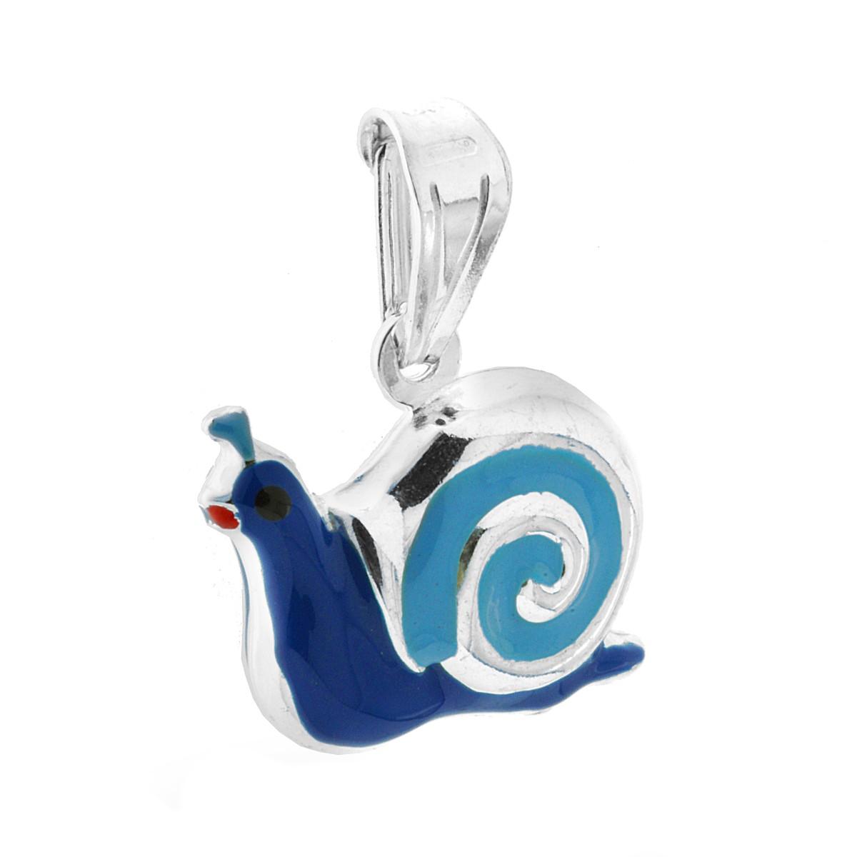 Ciondolo per Bimbo e Bimba con Lumaca smaltata Blu in ARGENTO 925