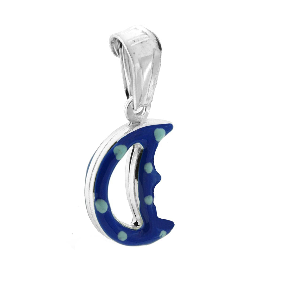 Ciondolo per Bimbo e Bimba con Luna smaltata Blu in ARGENTO 925