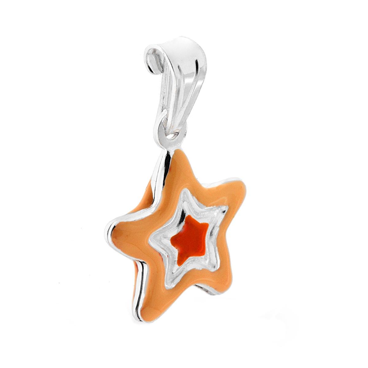 Ciondolo per Bimbo e Bimba con Stella smaltata Arancione in ARGENTO 925