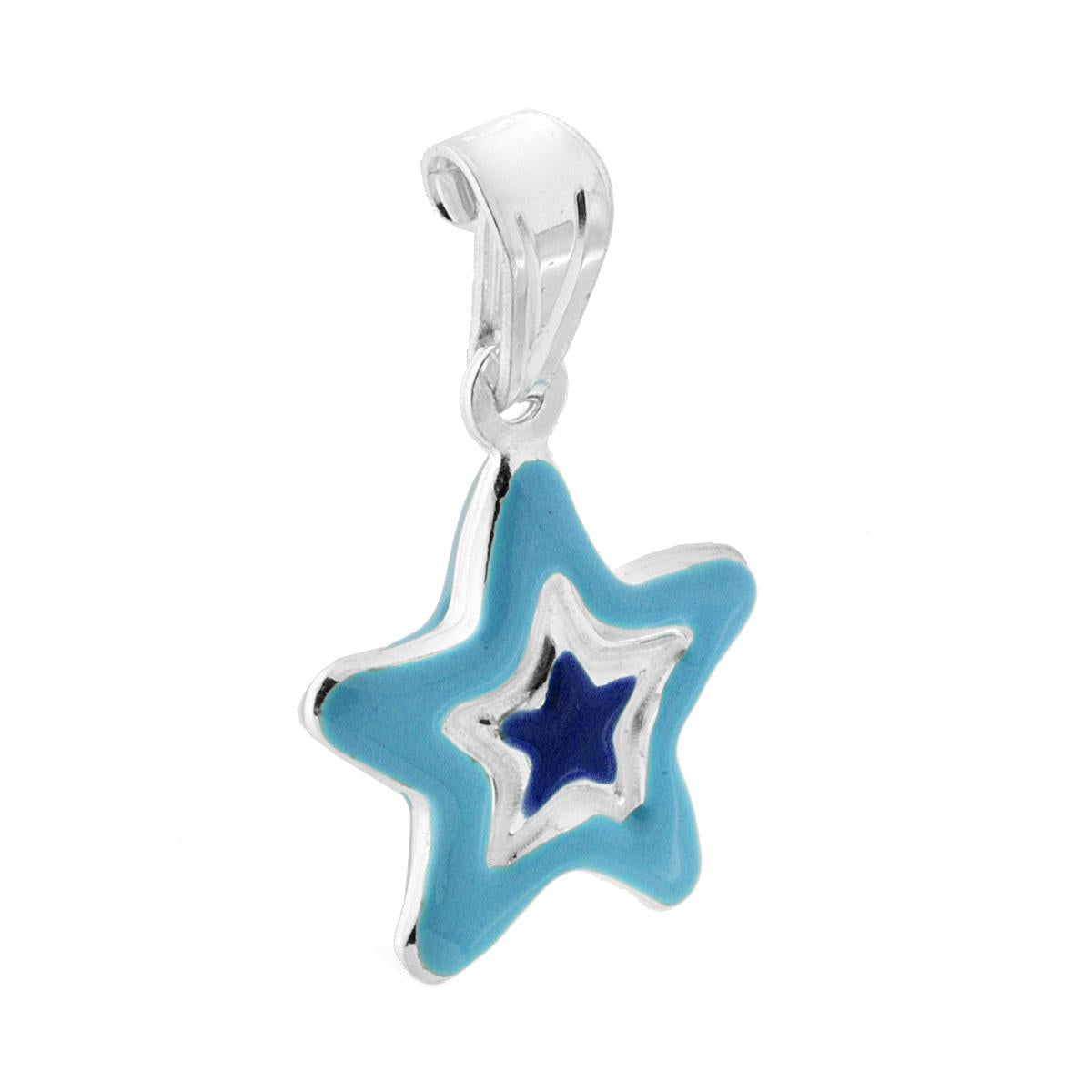 Ciondolo per Bimbo e Bimba con Stella smaltata Azzurro in ARGENTO 925