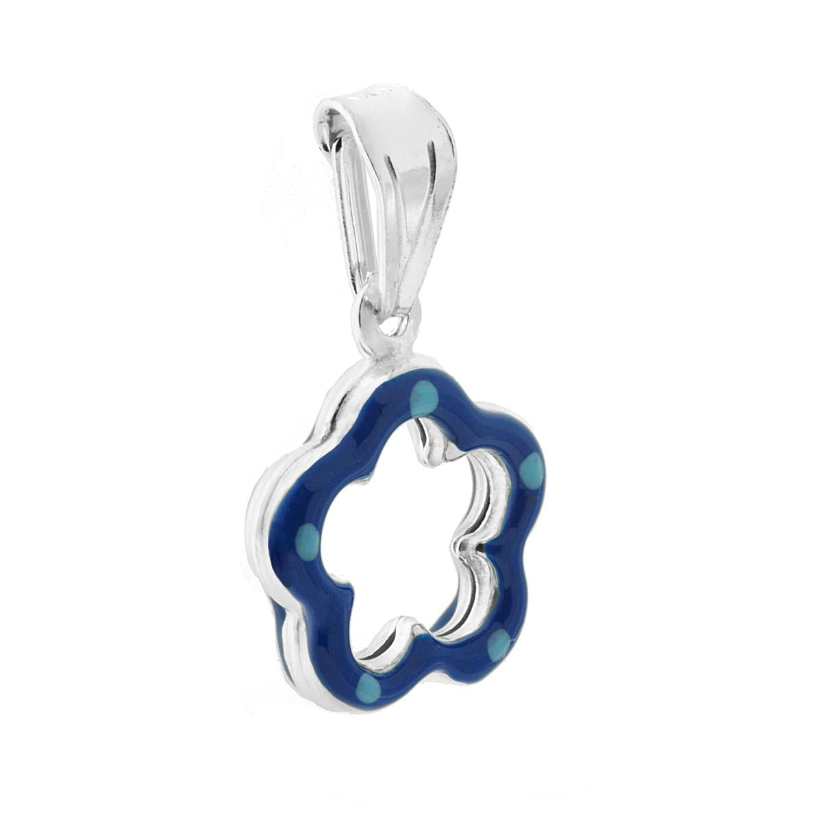 Ciondolo per Bimbo e Bimba con Fiore smaltato Blu in ARGENTO 925