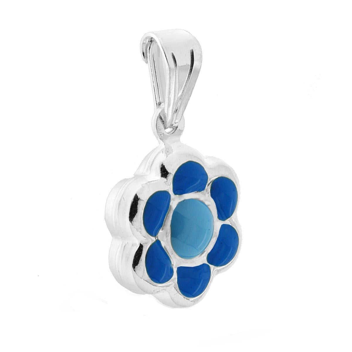 Ciondolo per Bimbo e Bimba con Fiore smaltato Blu in ARGENTO 925