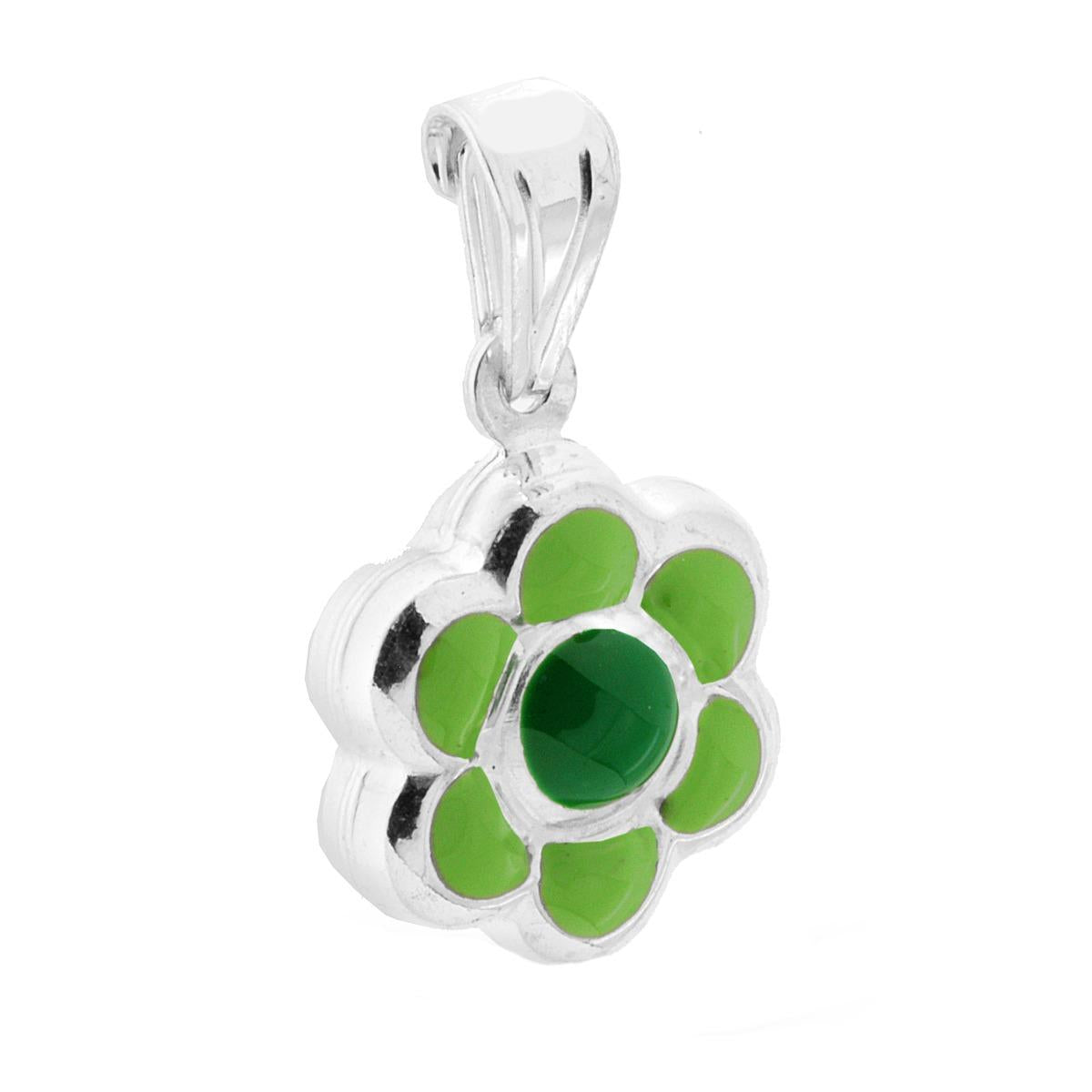 Ciondolo per Bimbo e Bimba con Fiore smaltato Verde in ARGENTO 925