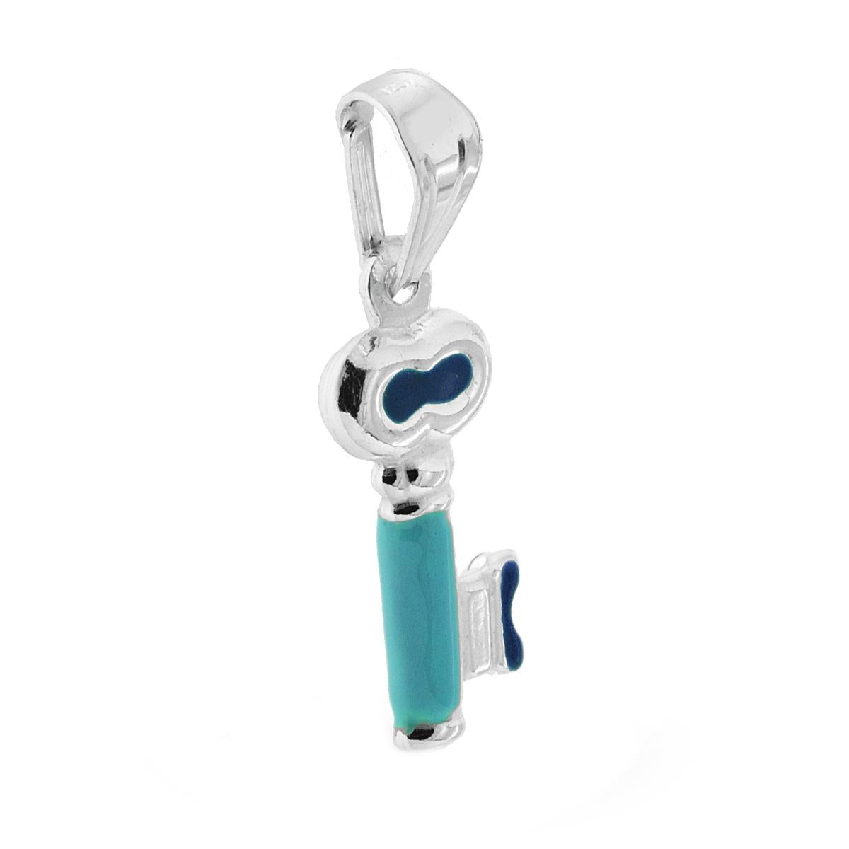 Ciondolo per Bimbo e Bimba con Chiave smaltata Azzurro in ARGENTO 925