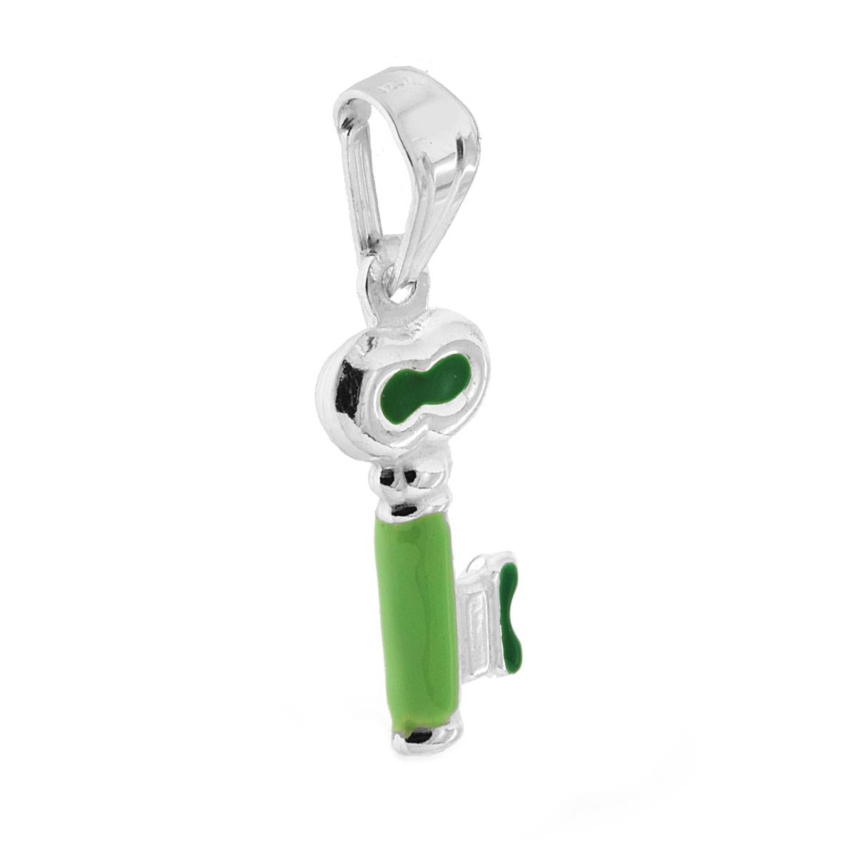 Ciondolo per Bimbo e Bimba con Chiave smaltata Verde in ARGENTO 925