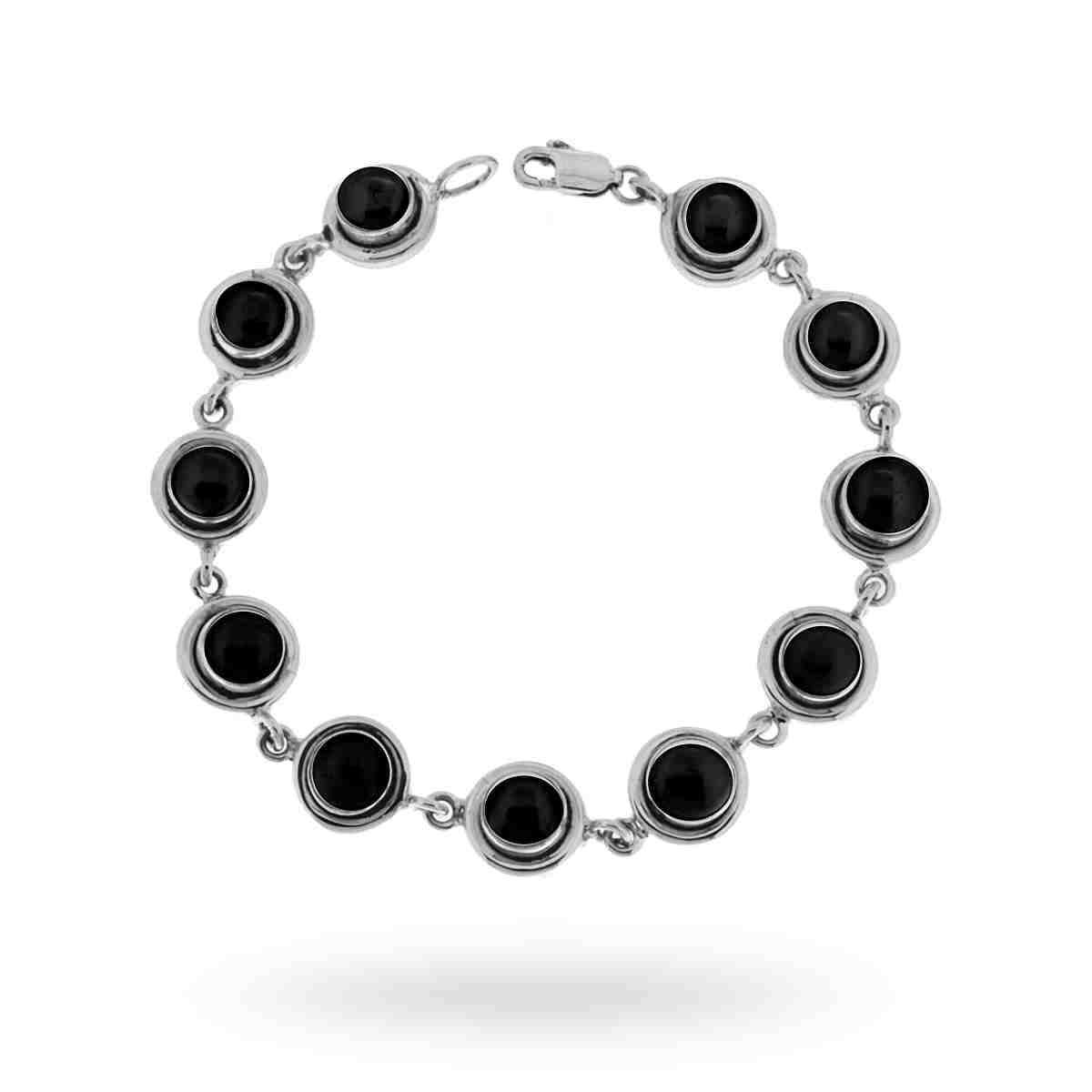 Bracciale Etnico Thailandese con Pietre Onice Nero in ARGENTO 925