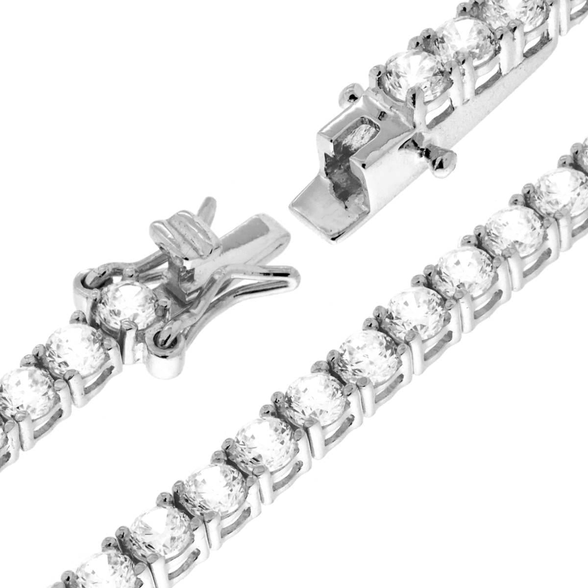 Bracciale Tennis Griffe cm 19 con Zirconi mm 3 Bianchi in ARGENTO 925 Galvanica Rodio