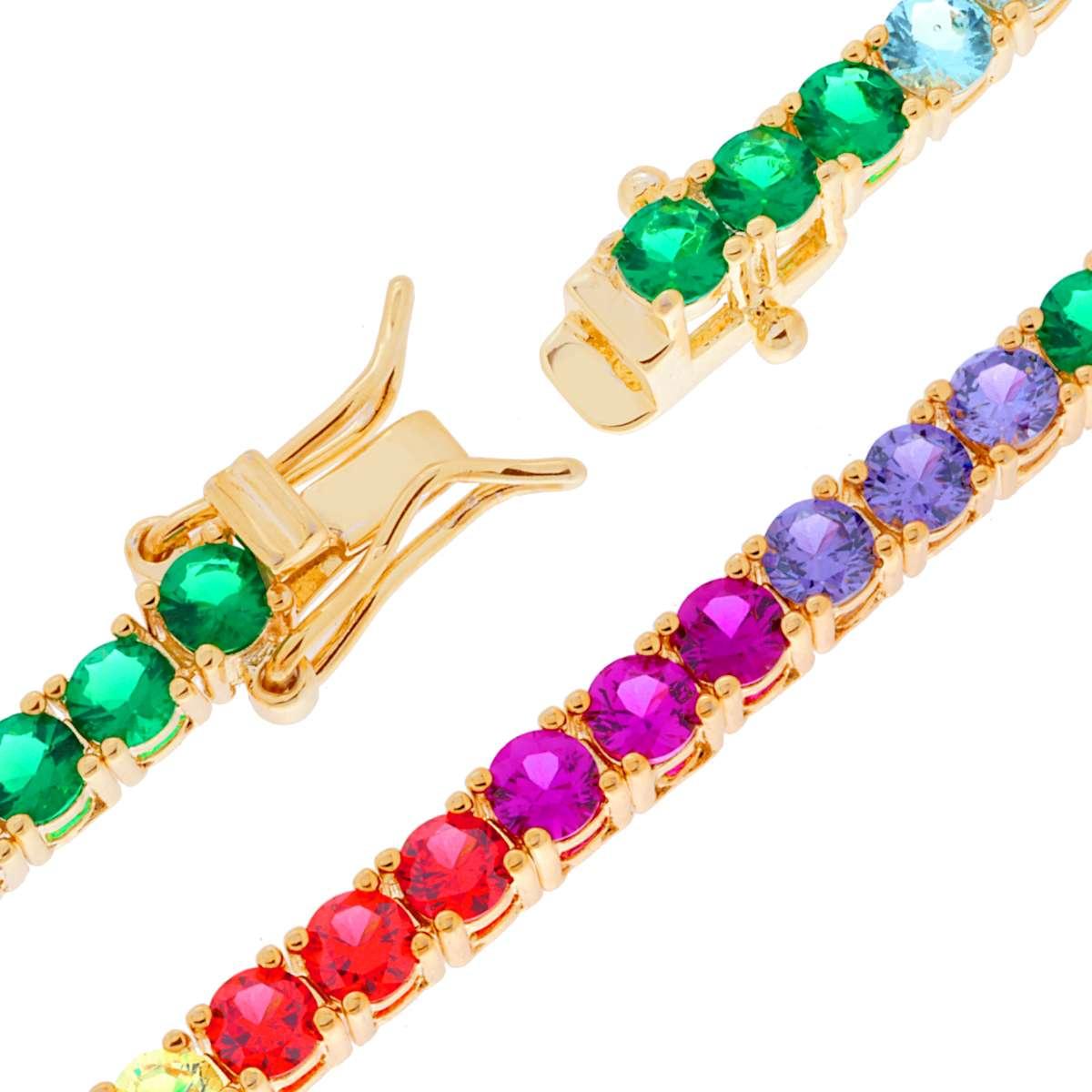Bracciale Tennis Griffe cm 18 con Zirconi mm 3 Multicolor Rainbow in ARGENTO 925 Galvanica Oro