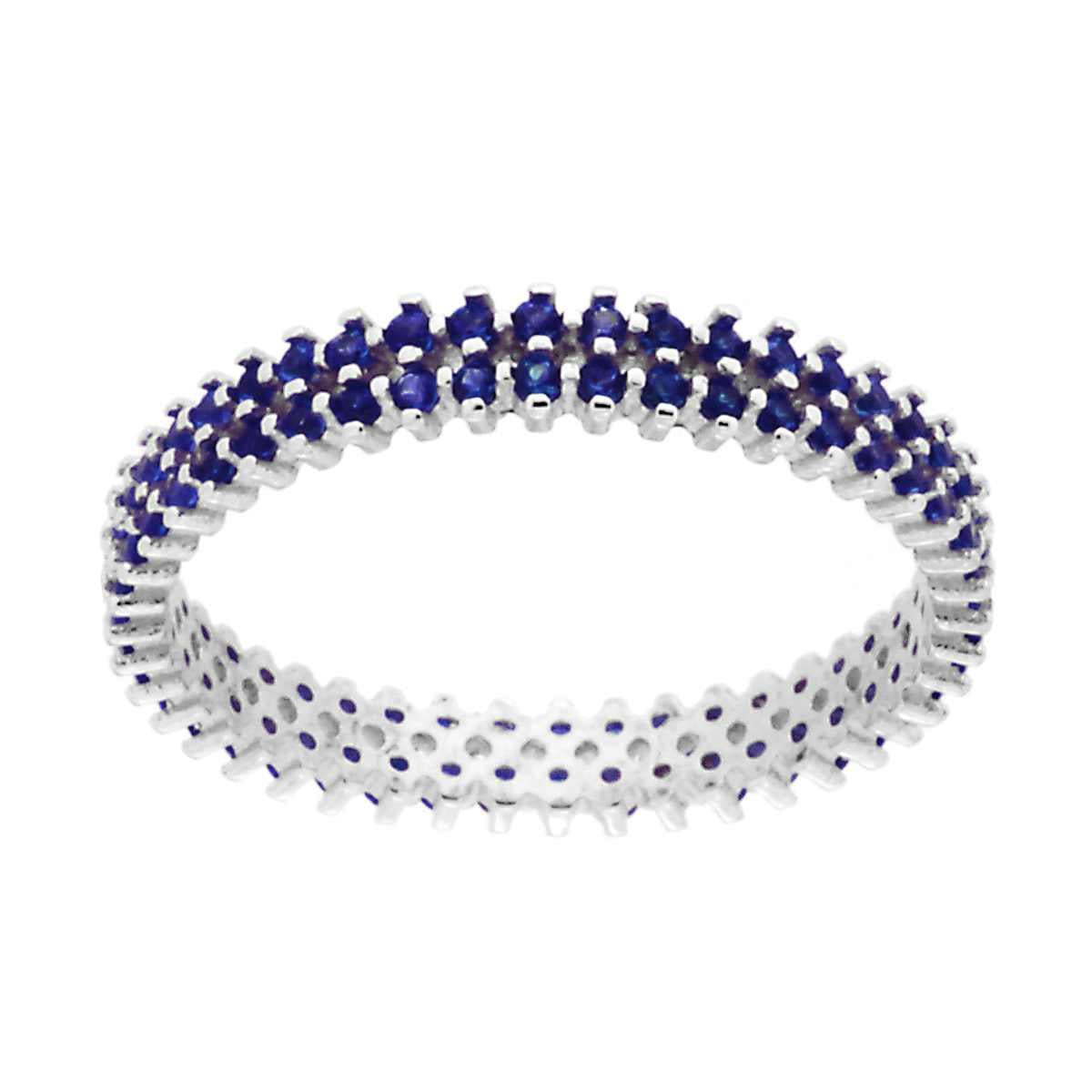 Anello Eternity Veretta con Cubic Zirconi Blu Zaffiro in ARGENTO 925 Galvanica Rodio