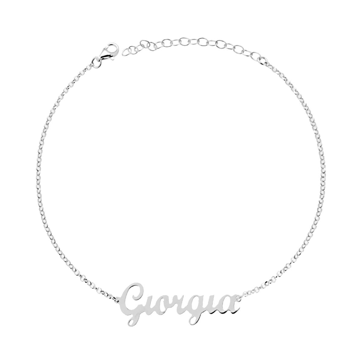 Cavigliera Catena Rolo Diamantata con Nome Giorgia in Corsivo in ARGENTO 925 Galvanica Rodio