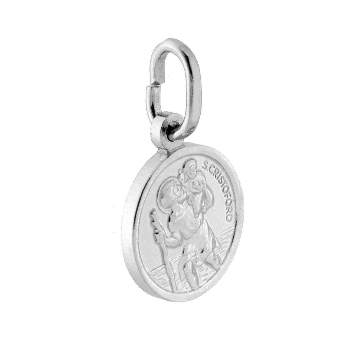 Ciondolo Sacro rotondo San Cristoforo mm 11 in ARGENTO 925 Galvanica Rodio