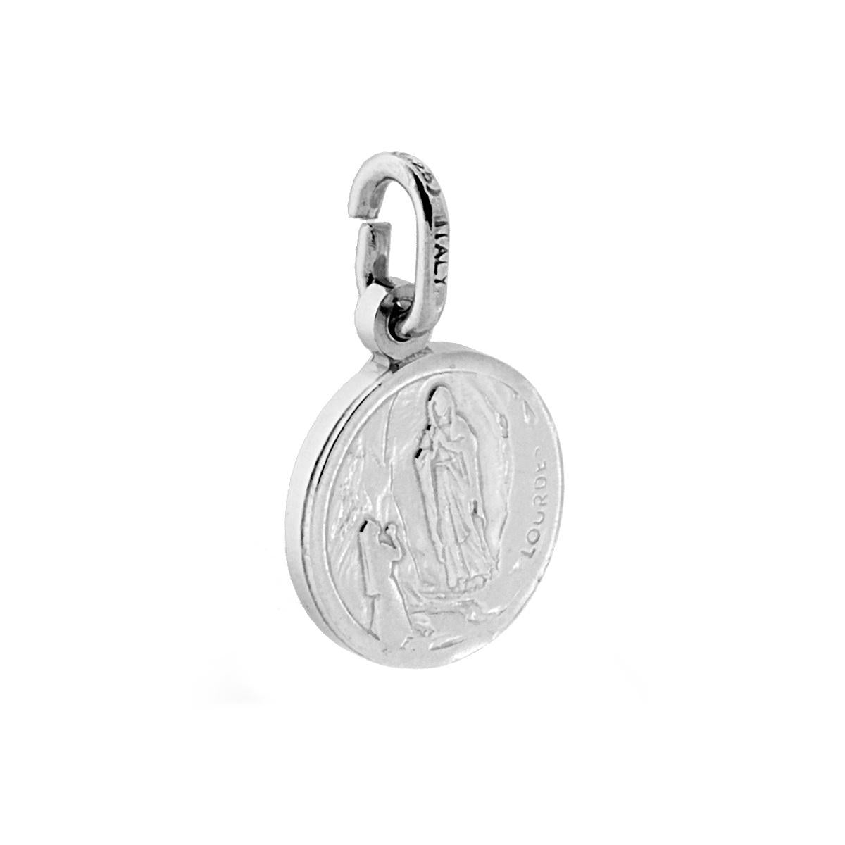 Ciondolo Sacro rotondo Maddonna di Lourdes mm 11 in ARGENTO 925 Galvanica Rodio