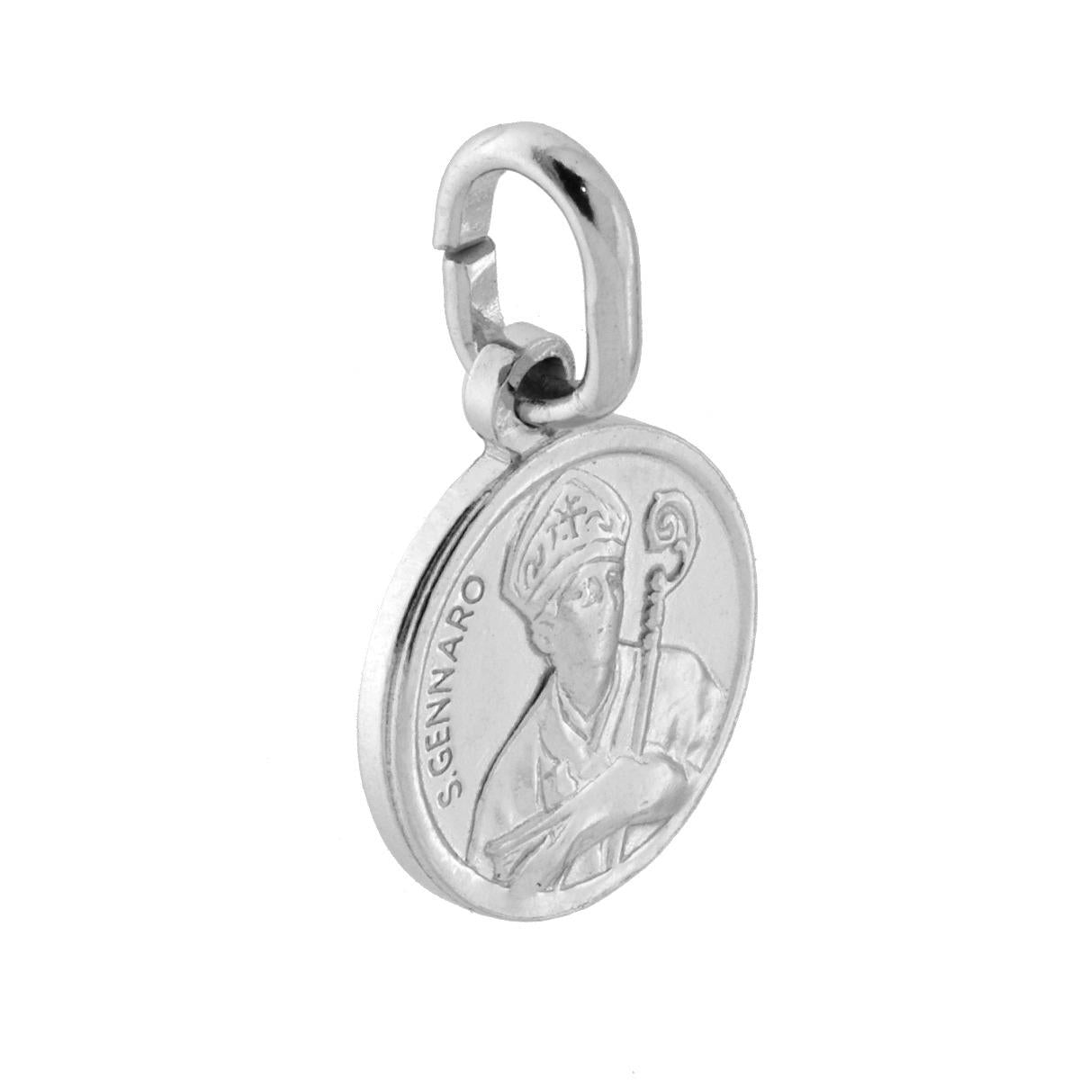 Ciondolo Sacro rotondo San Gennaro mm 11 in ARGENTO 925 Galvanica Rodio