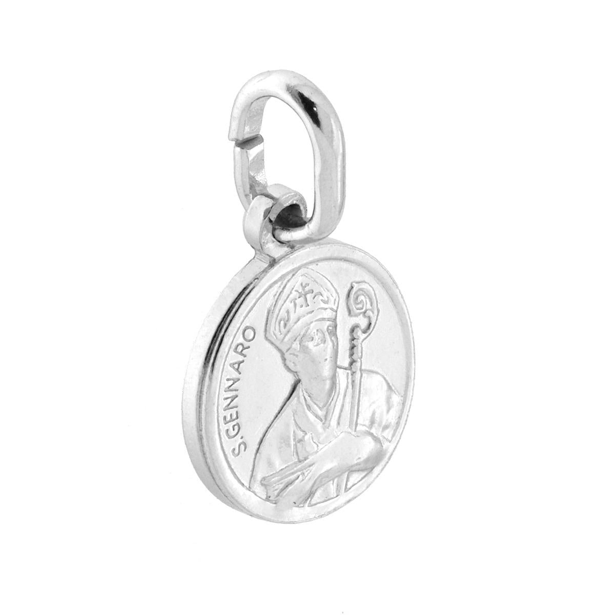 Ciondolo Sacro rotondo San Gennaro mm 11 in ARGENTO 925 Galvanica Rodio