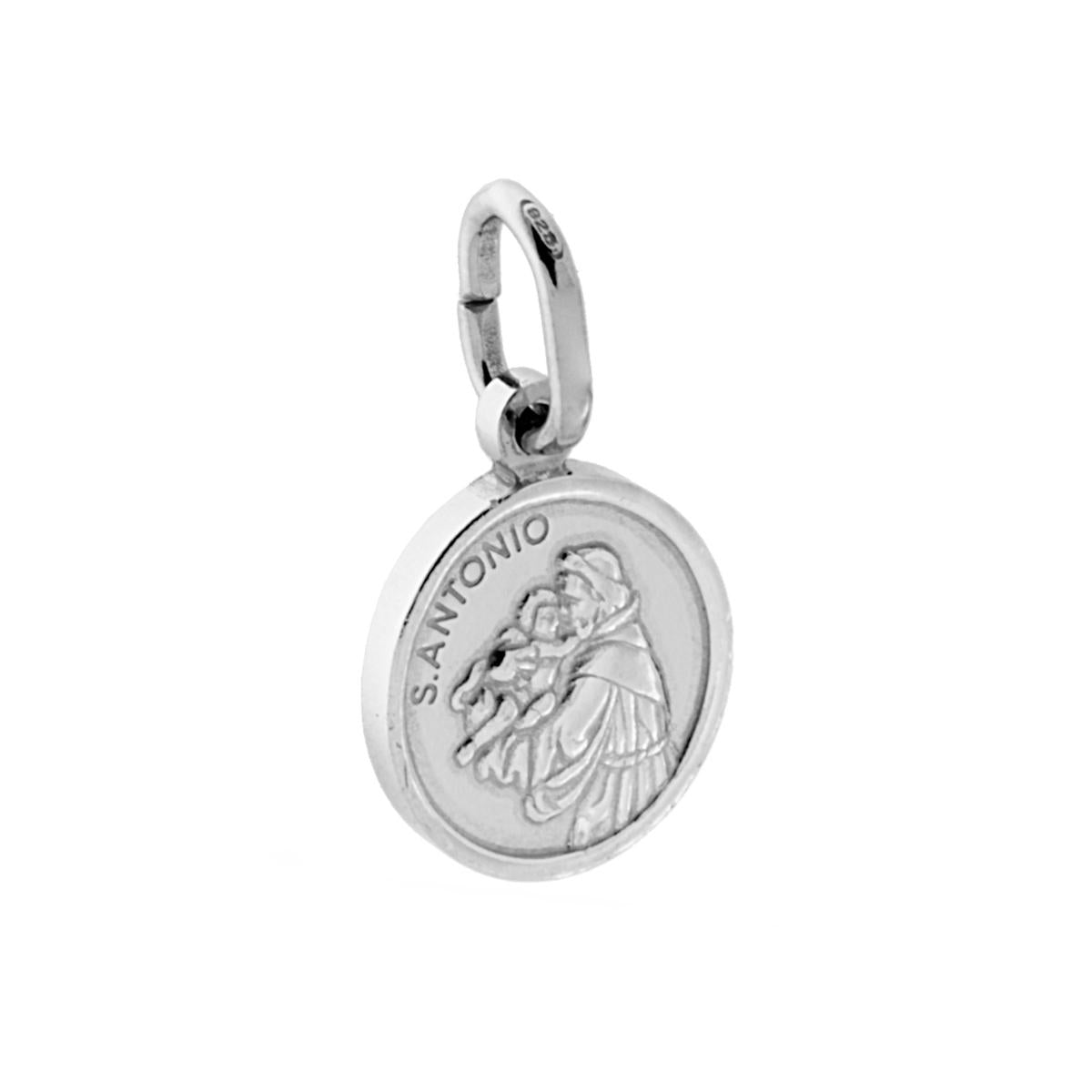 Ciondolo Sacro rotondo Sant Antonio mm 11 in ARGENTO 925 Galvanica Rodio