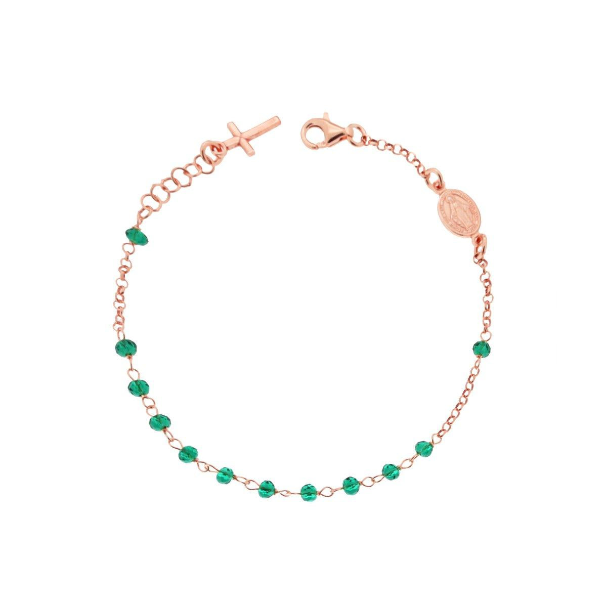 Bracciale Rosario cm 20 con Grani in Crystal colore Verde Smeraldo mm 3.5 in ARGENTO 925 Galvanica Rosa