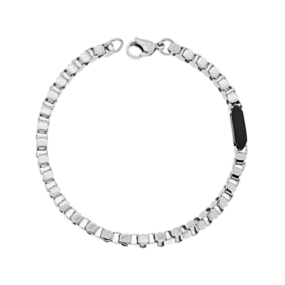 Bracciale Catena Veneziana con Targa Nero in ACCIAIO