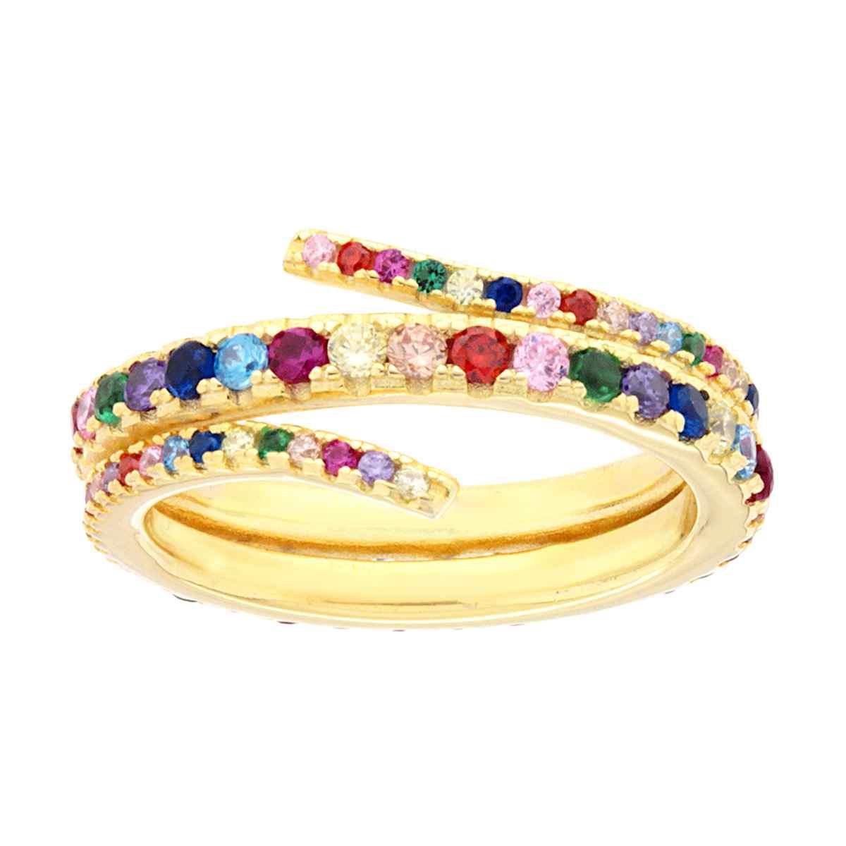 Anello Fascia con CubicZirconia Rainbow Multicolor in ARGENTO 925 Galvanica Oro