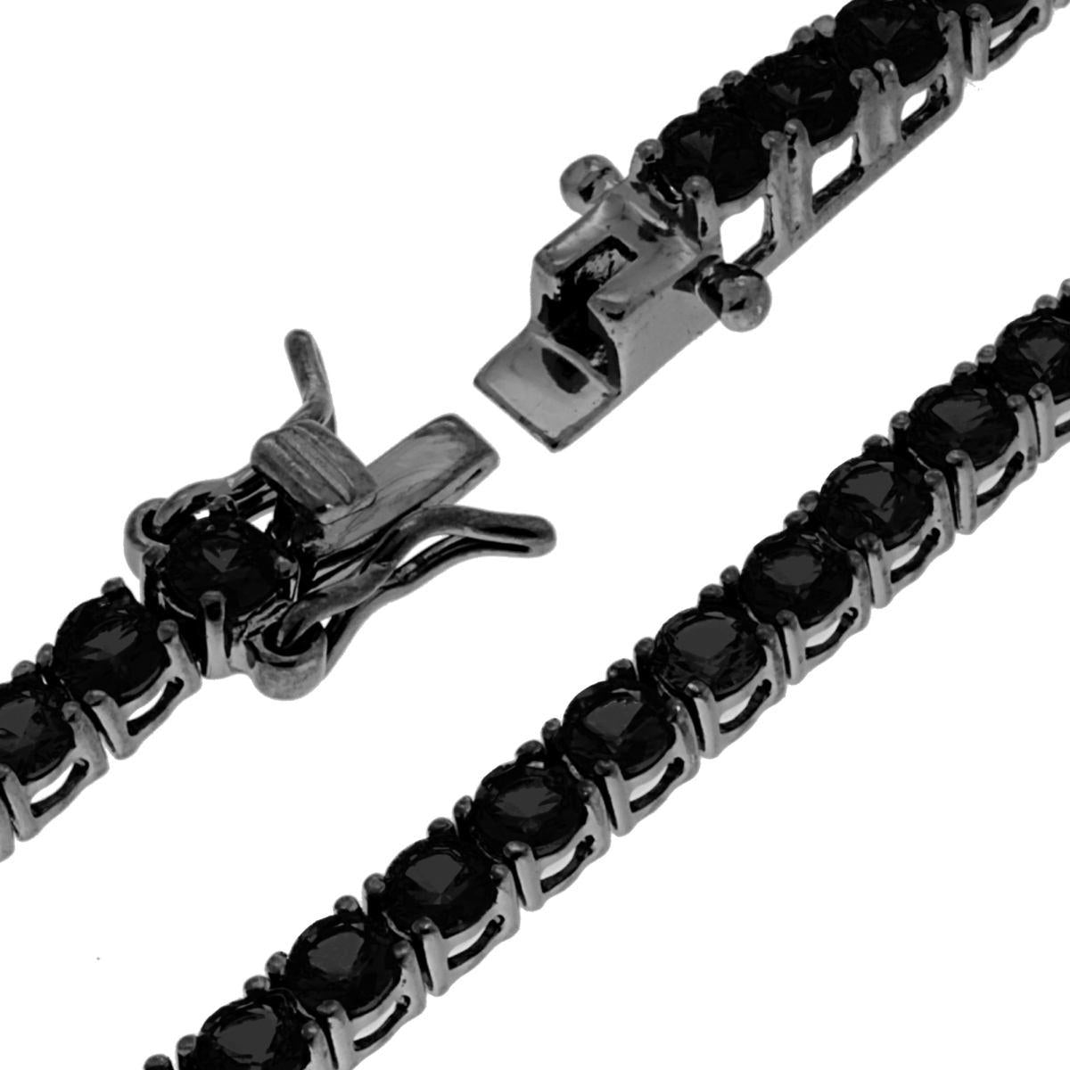 Bracciale Tennis Griffe cm 21 con Zirconi mm 3 Neri in ARGENTO 925 Galvanica Rutenio
