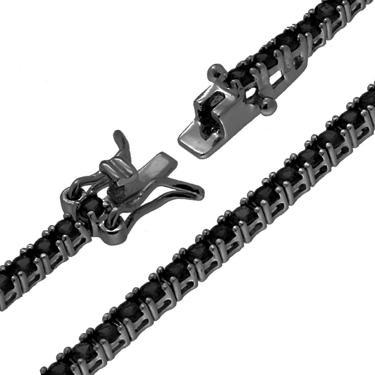 Bracciale Tennis Griffe cm 21 con Zirconi mm 2 Neri in ARGENTO 925 Galvanica Rutenio