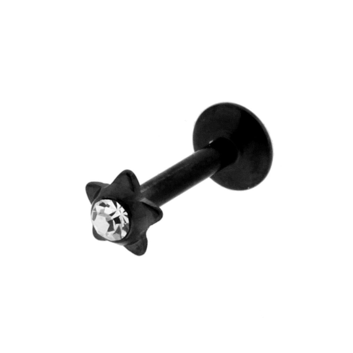 Body Piercing Stella con Zircone Punto Luce Bianco in TITANIO Nero