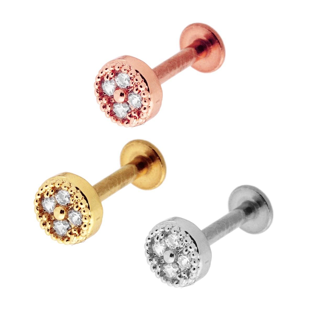 Body Piercing Tondo Tre Colori con Crystal Bianchi in ACCIAIO