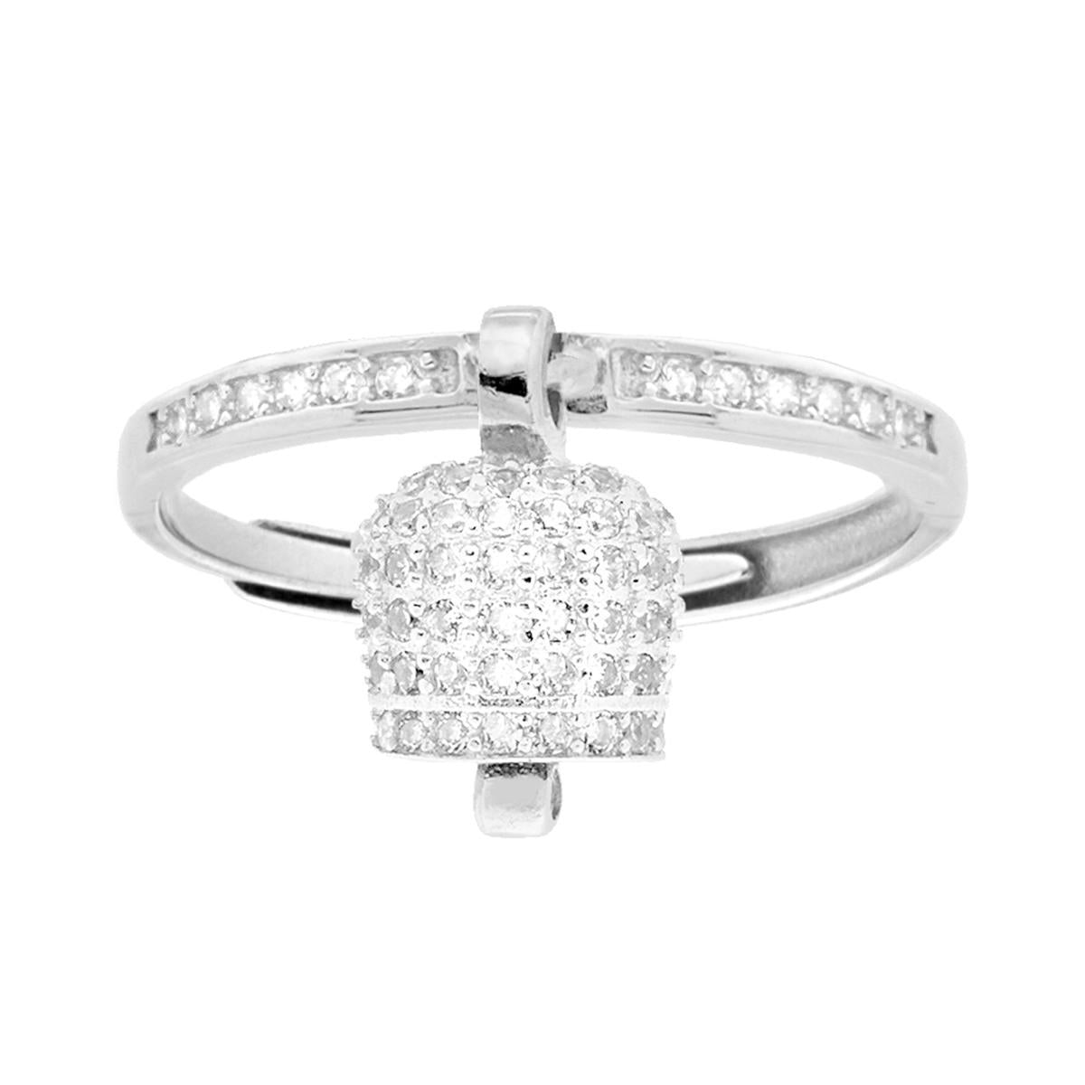Anello Campana con Zirconi Bianchi in ARGENTO 925 Galvanica Rodio