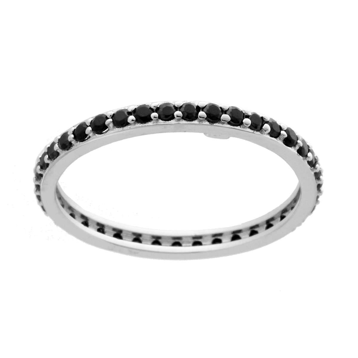 Anello Eternity Veretta con Cubic Zirconia Neri in ARGENTO 925 Galvanica Rodio