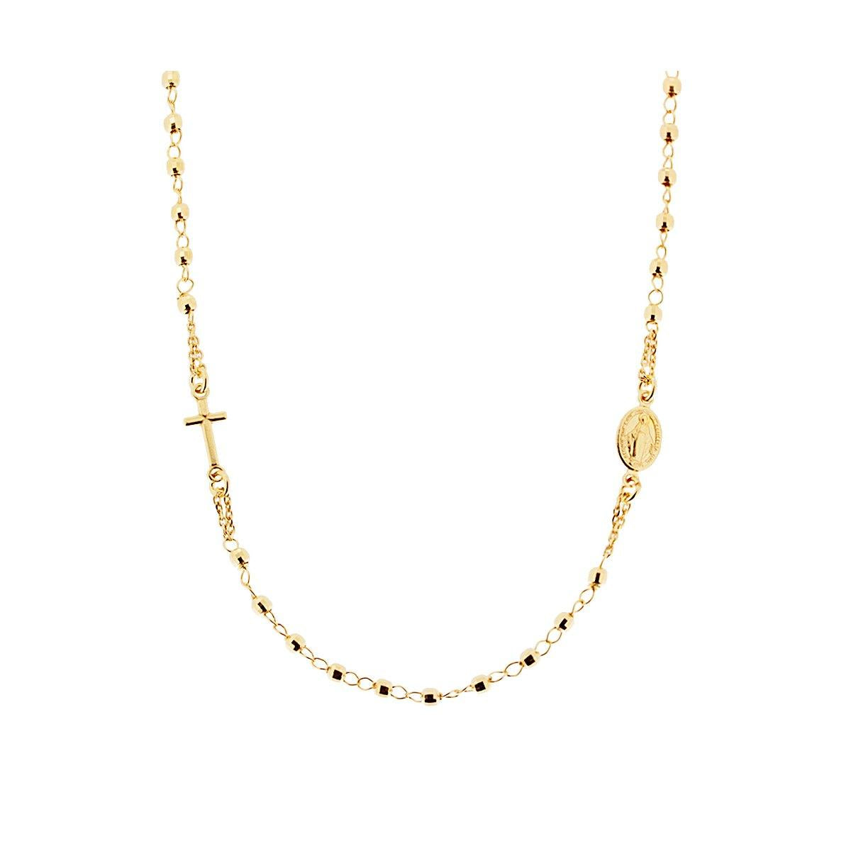 Collana Rosario modello Girocollo cm 50 con Grani a pallina diamantata mm 3 in ARGENTO 925 Galvanica Oro