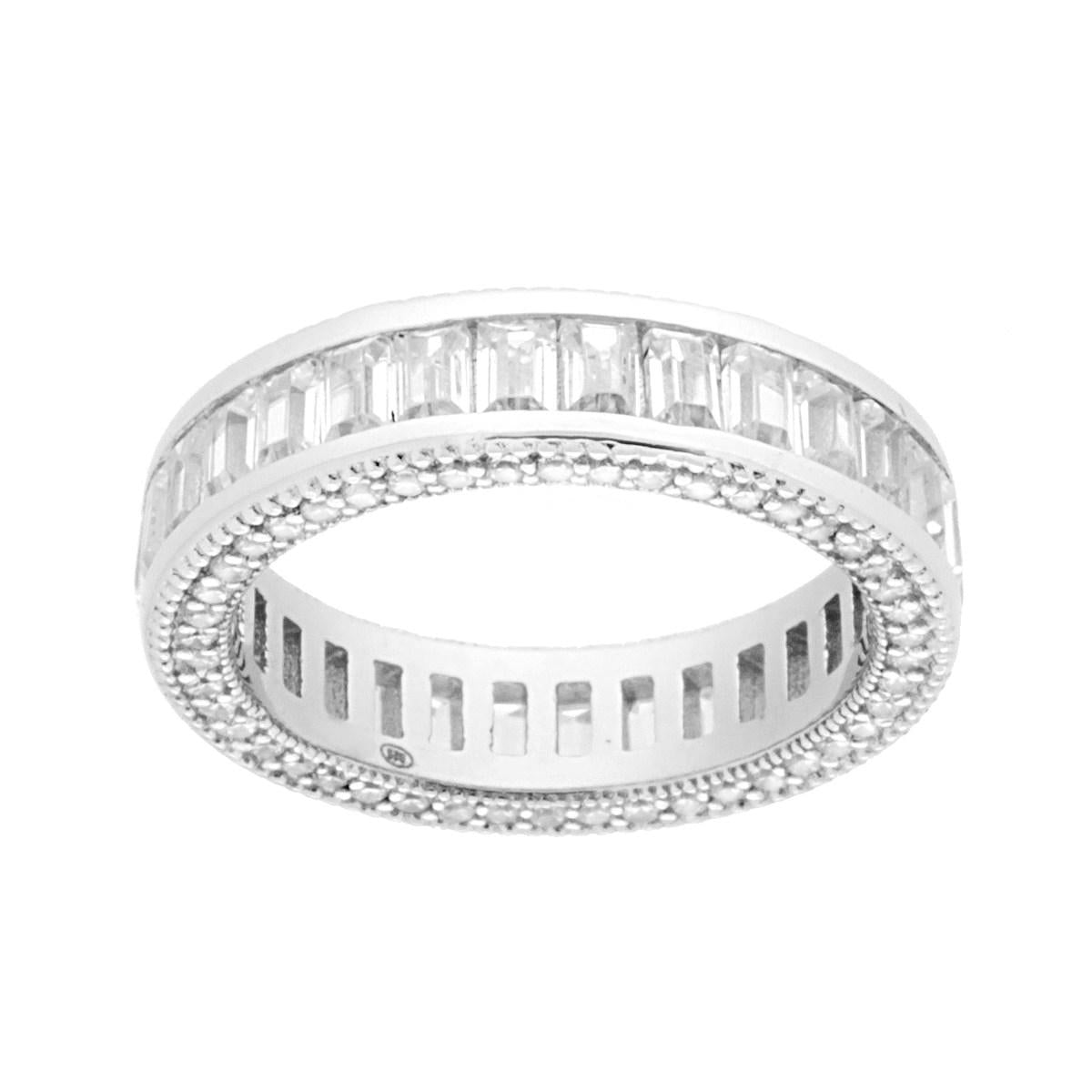 Anello Eternity Veretta con Zirconi Bianchi taglio Baguette mm 5.2 in ARGENTO 925 Galvanica Rodio