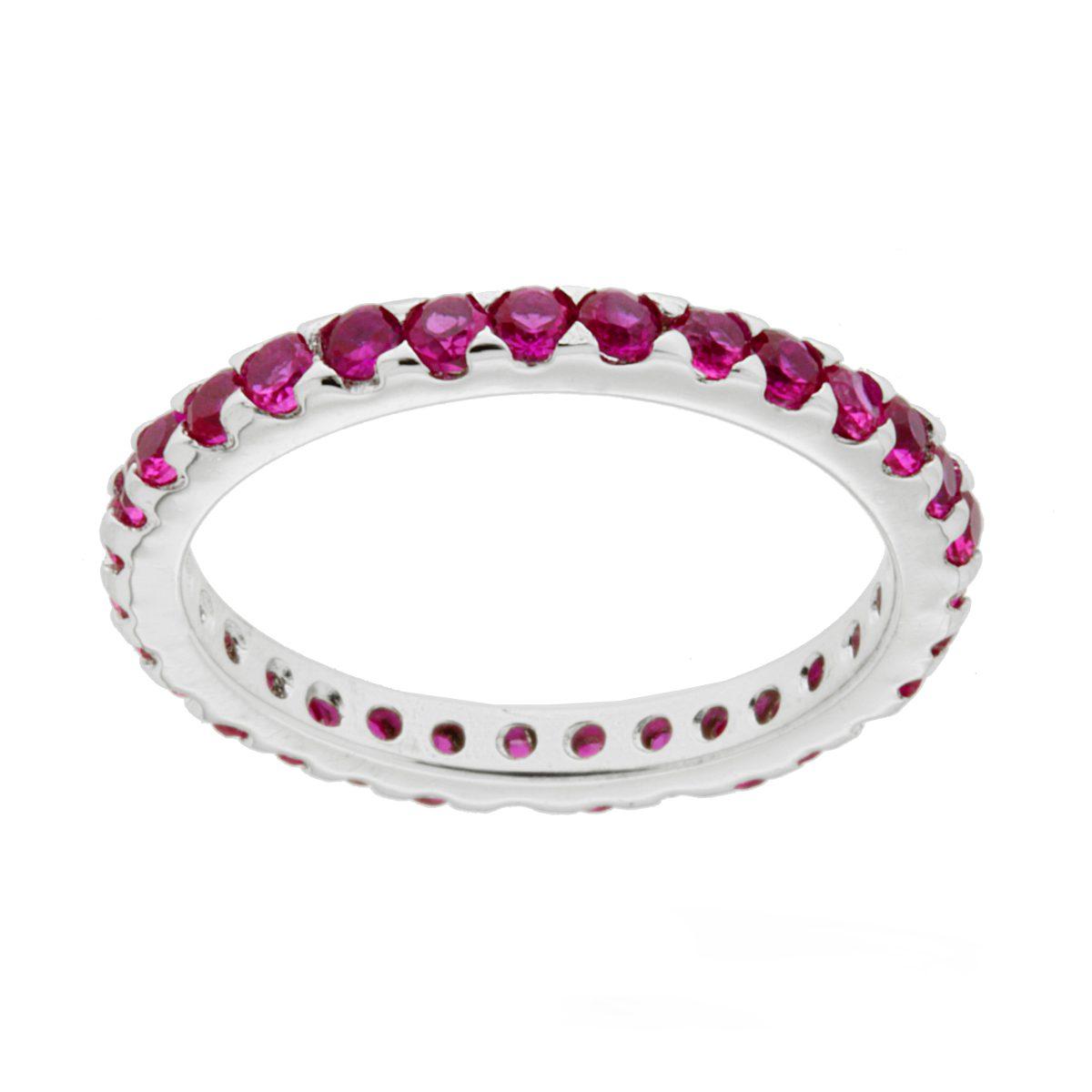 Anello Eternity Veretta con Cubic Zirconia Rosso Rubino mm 2 in ARGENTO 925 Galvanica Rodio
