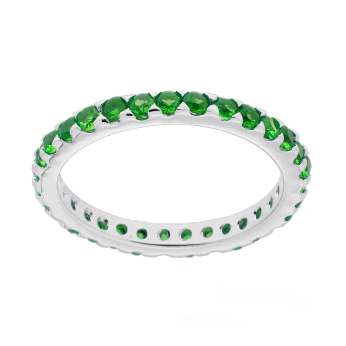 Anello Eternity Veretta con Cubic Zirconia Verde Smeraldo mm 2 in ARGENTO 925 Galvanica Rodio